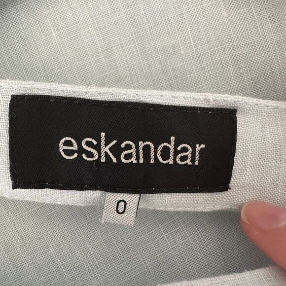 Eskandar Light Blue Boxy Linen Short Sleeve Front Pocket Round Neck Blouse Top 6 - Picture 8 of 12